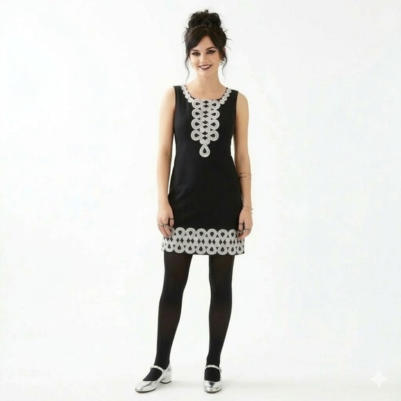 Lilly Pulitzer Adelson Shift Dress 2 Black Silver Soutache Metallic Embroidered - Picture 12 of 12